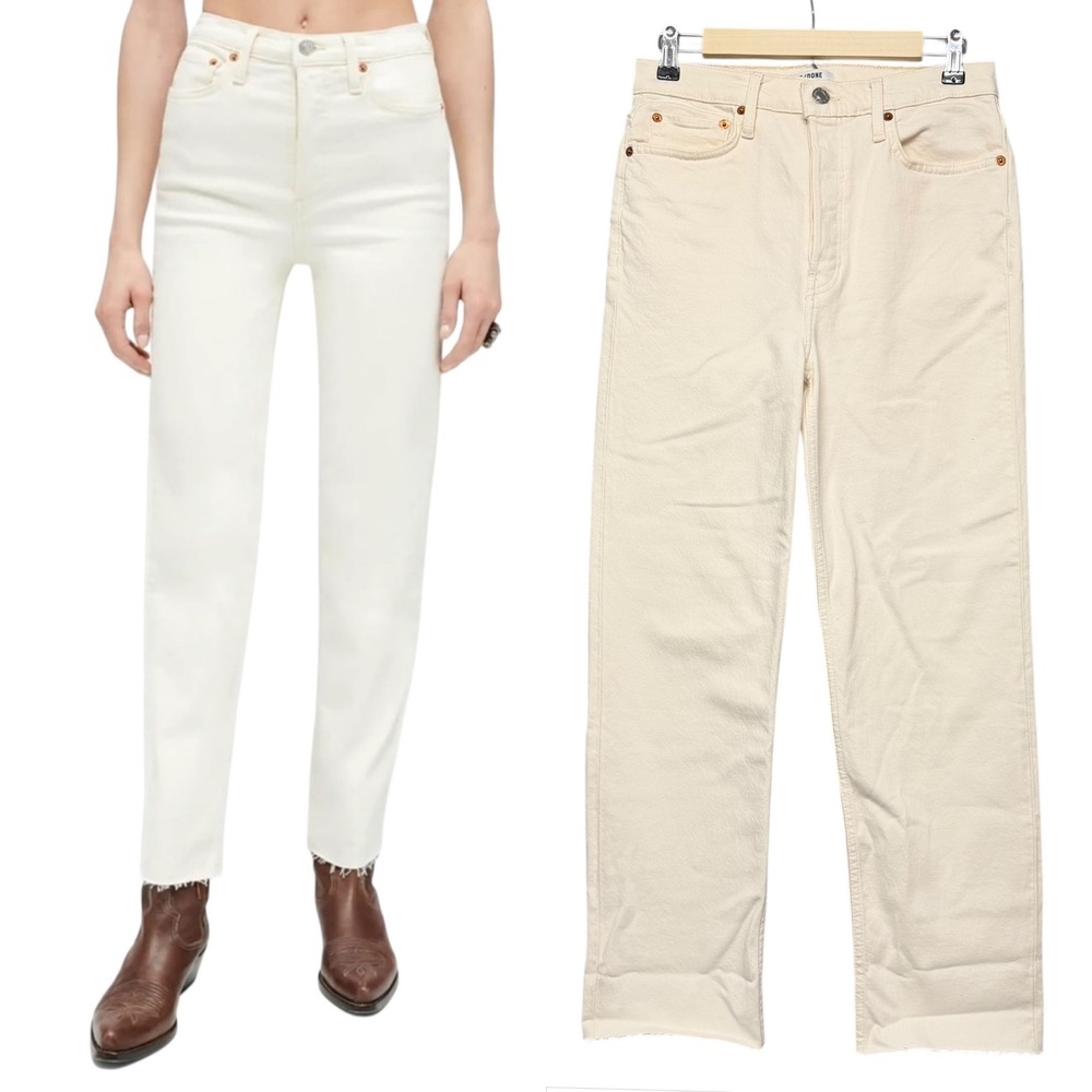 RE/DONE 70s Stove Pipe Jeans Women 28 Vintage White High‎ Rise Raw Hem Straight